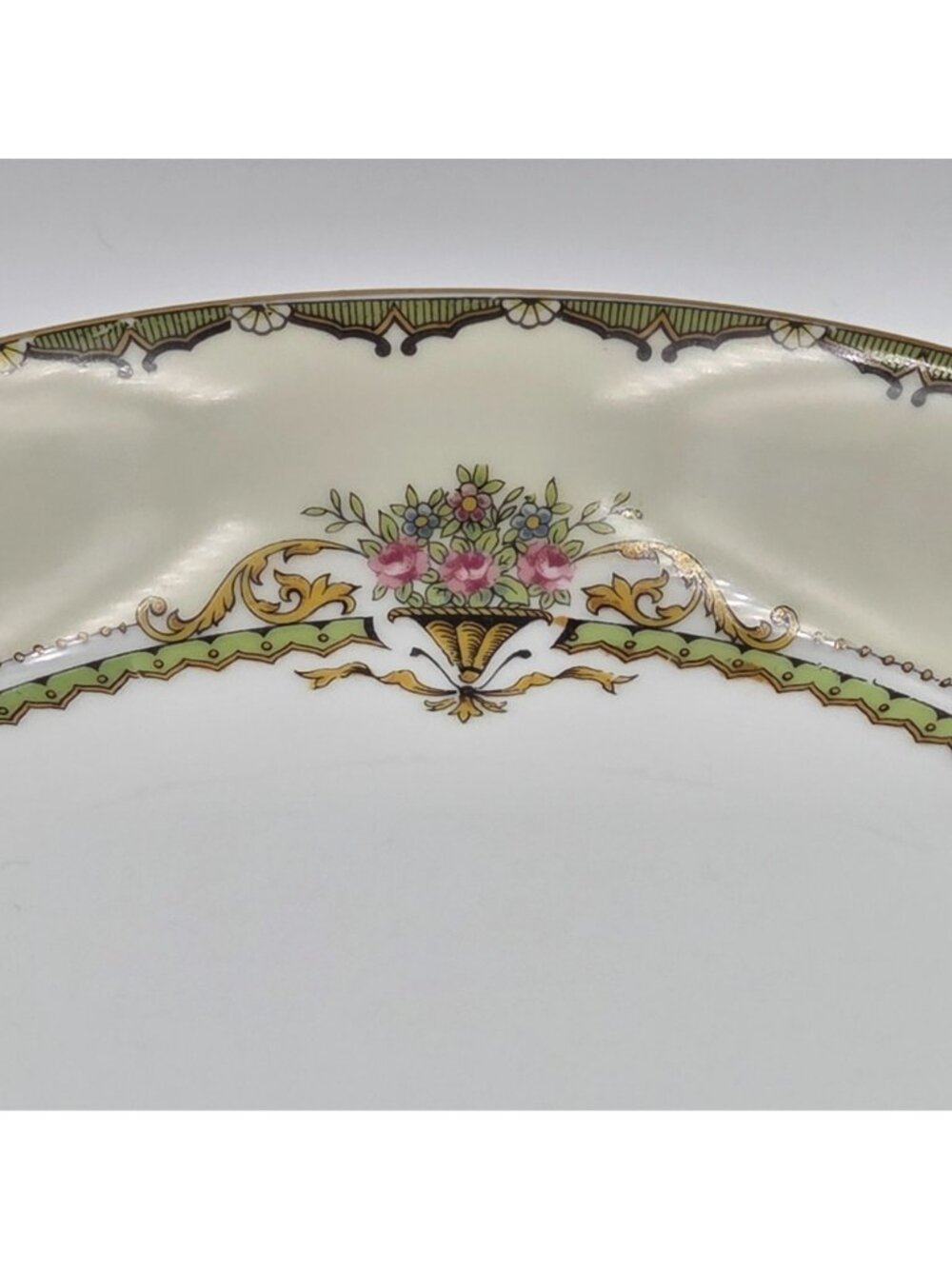 Noritake Penelope Set of 2 Coupe Soup Bowl Green Border Pink Roses Urn Gold Trim - Picture 2 of 4